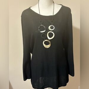 J. Jill Classic Black Crewneck Linen Blend Bell Sleeve Sweater EUC